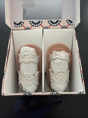 Jack Rogers White & Tan Kids Leather Moccasin Sandals
